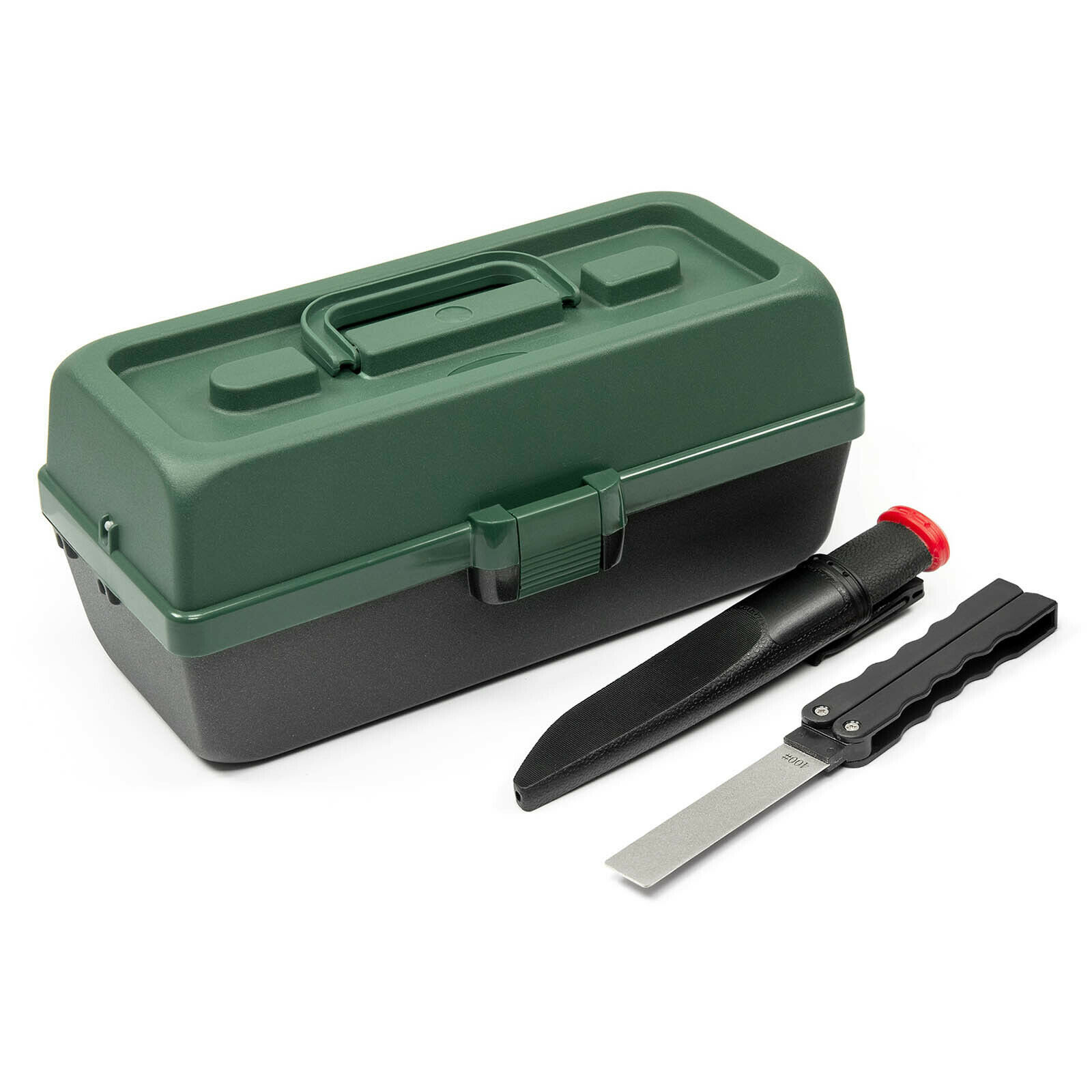 Angler-Set, 3-teilig - Anglerkoffer, Anglermesser, klappbarer Messerschärfer