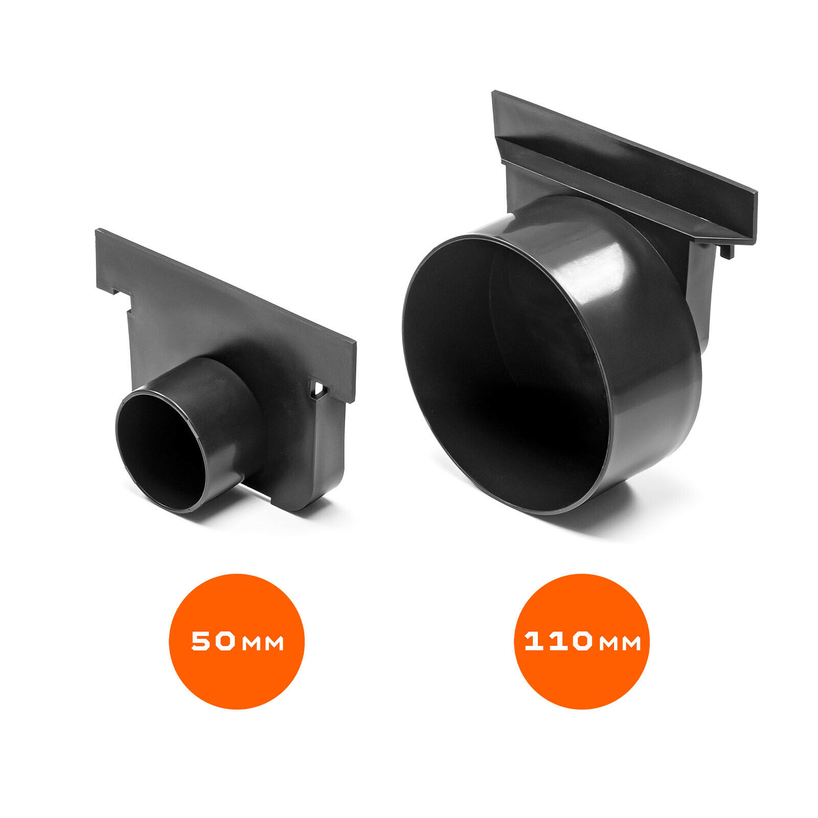 Stirnwand-Set 50 + 110mm PP Kunststoffrine geschlossen mit Vorrichtung Ablaufstutzen